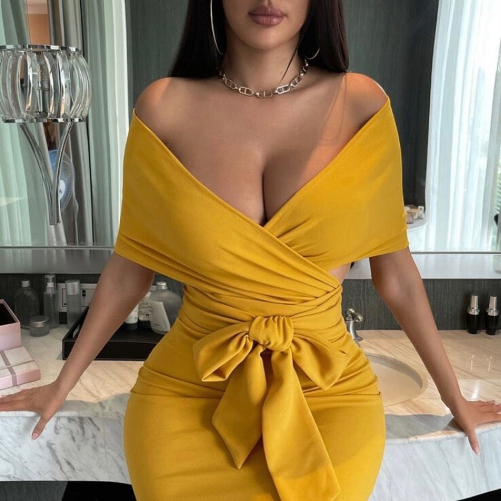 SHEIN Mustard Yellow Cut Out Wrap Dress Size M